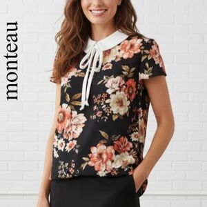 Sz S Faith and Joy by Monteau Black and Pink Floral Blouse